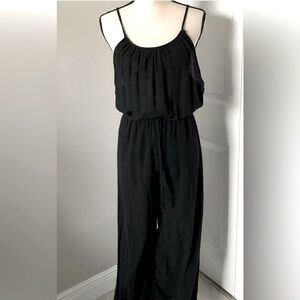 Hers & Mine Black Sleeveless Wide Leg Textured Cotton Jumpsuit Size Small
